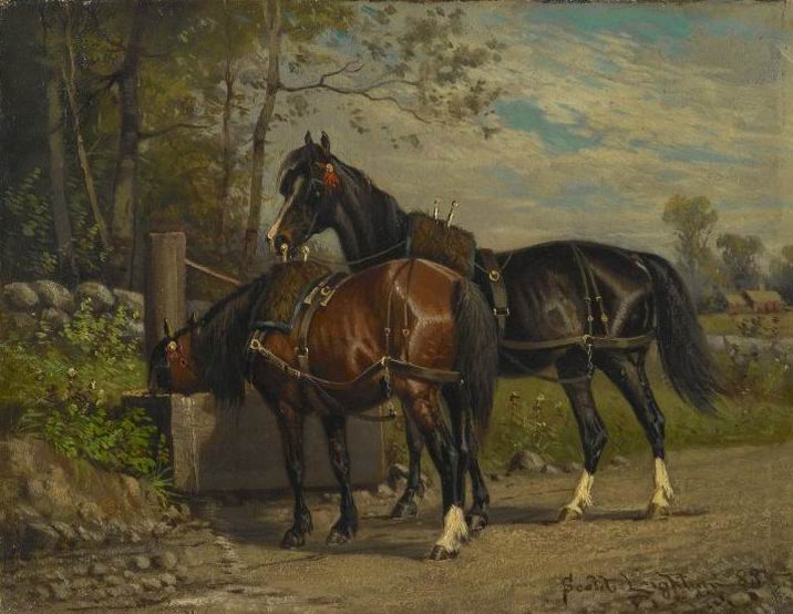 Two Horses at a Wayside Trough